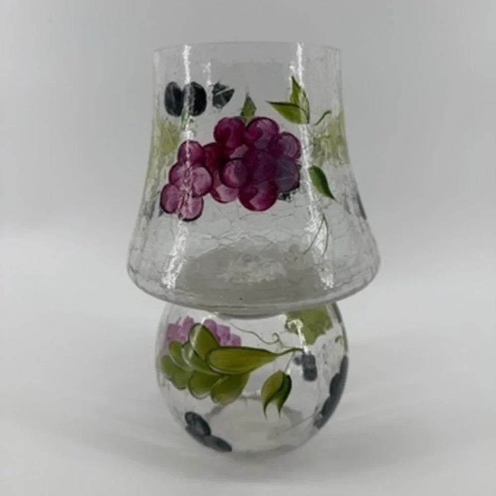 Home Essentials Hand‎ Painted Crackle Glass Grape Candle Holder Lamp 10